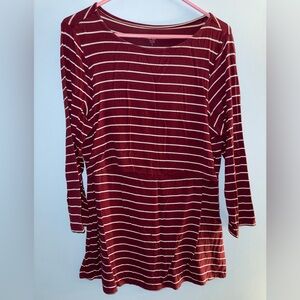 GAP Burgundy and White Striped Long Sleeve nursing Top